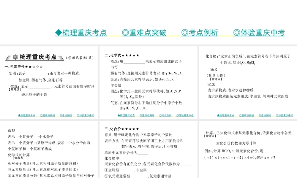 （重庆专版）中考化学总复习 第一篇 教材知识梳理 模块二 化学基本概念和原理 第12讲 化学用语课件-人教版初中九年级全册化学课件