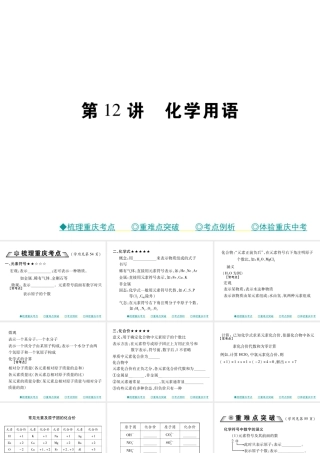 （重庆专版）中考化学总复习 第一篇 教材知识梳理 模块二 化学基本概念和原理 第12讲 化学用语课件-人教版初中九年级全册化学课件