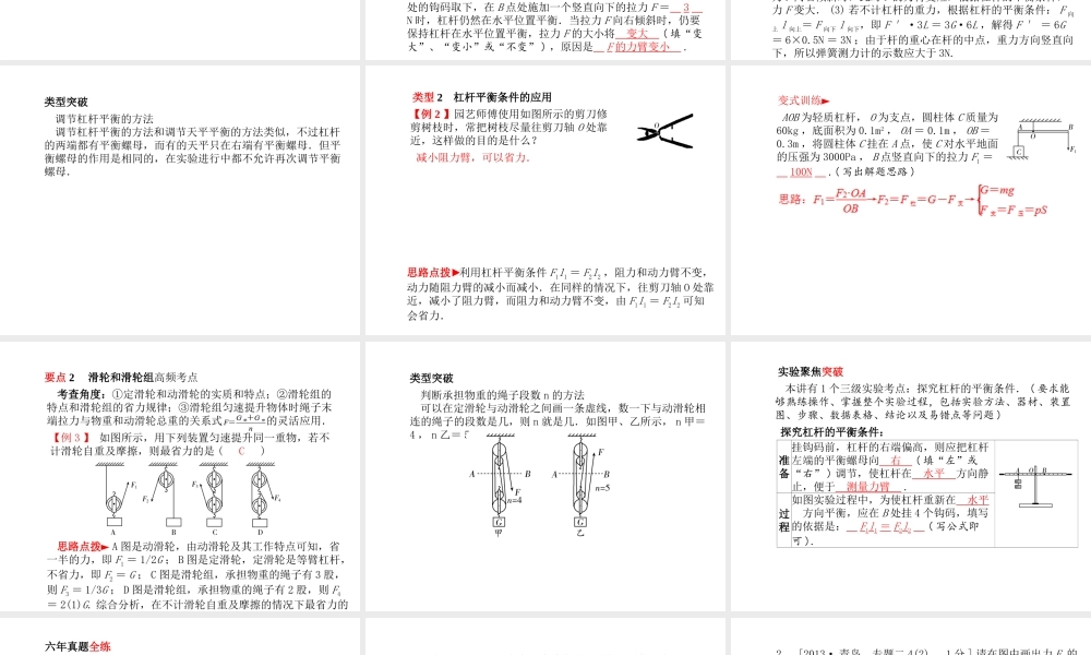 （青岛专版）中考物理 第一部分 系统复习 成绩基石 第十一讲 简单机械课件-人教版初中九年级全册物理课件