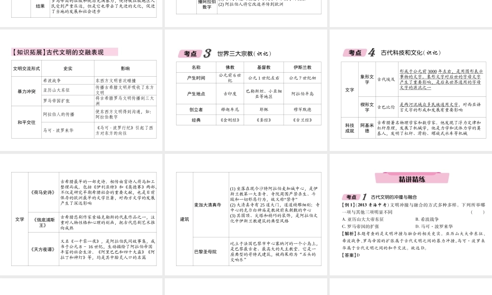 （青海专版）中考历史总复习 第一编 教材知识梳理 第20讲 古代文明的冲撞与融合 科学技术与思想文化课件-人教版初中九年级全册历史课件