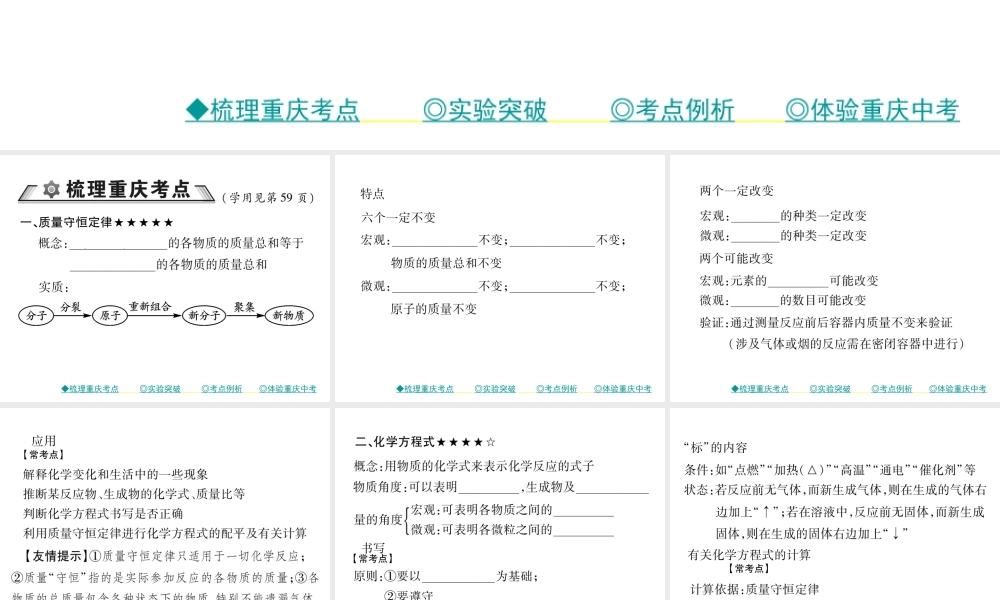 （重庆专版）中考化学总复习 第一篇 教材知识梳理 模块二 化学基本概念和原理 第13讲 质量守恒定律 化学方程式课件-人教版初中九年级全册化学课件