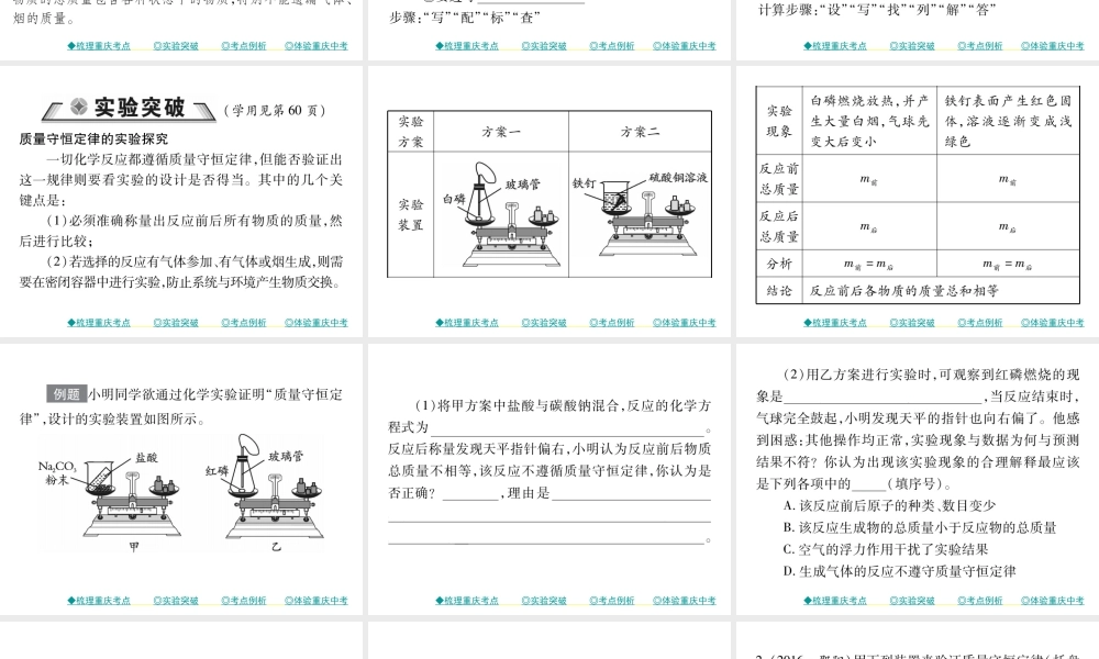 （重庆专版）中考化学总复习 第一篇 教材知识梳理 模块二 化学基本概念和原理 第13讲 质量守恒定律 化学方程式课件-人教版初中九年级全册化学课件