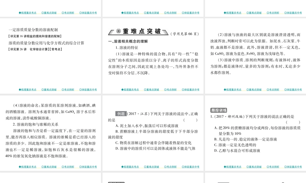 （重庆专版）中考化学总复习 第一篇 教材知识梳理 模块二 化学基本概念和原理 第14讲 溶液课件-人教版初中九年级全册化学课件