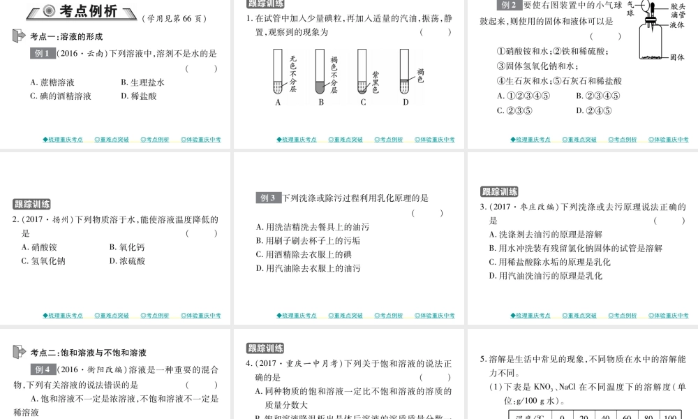 （重庆专版）中考化学总复习 第一篇 教材知识梳理 模块二 化学基本概念和原理 第14讲 溶液课件-人教版初中九年级全册化学课件
