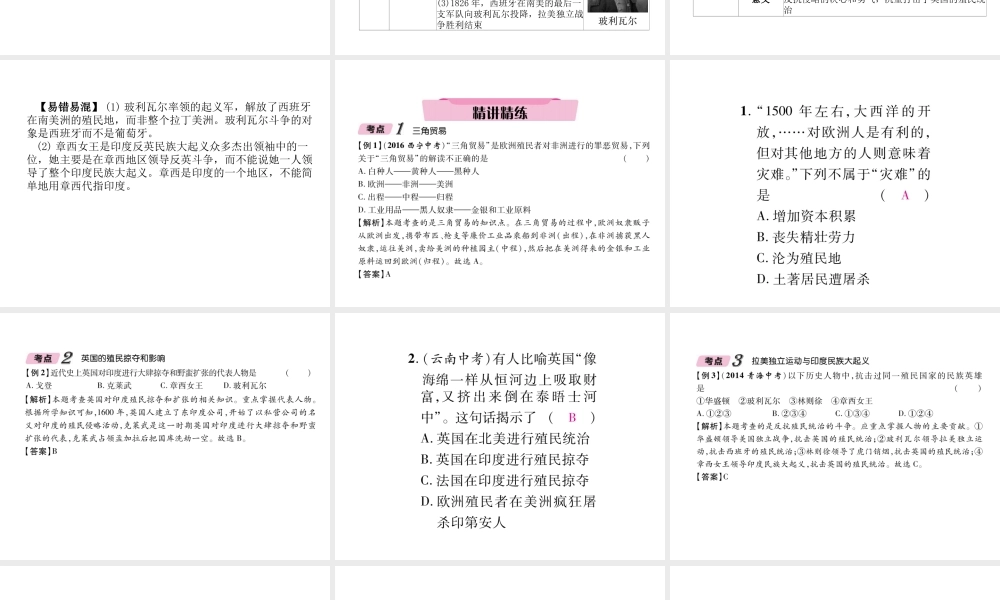 （青海专版）中考历史总复习 第一编 教材知识梳理 第22讲 殖民扩张与殖民地人民的抗争课件-人教版初中九年级全册历史课件