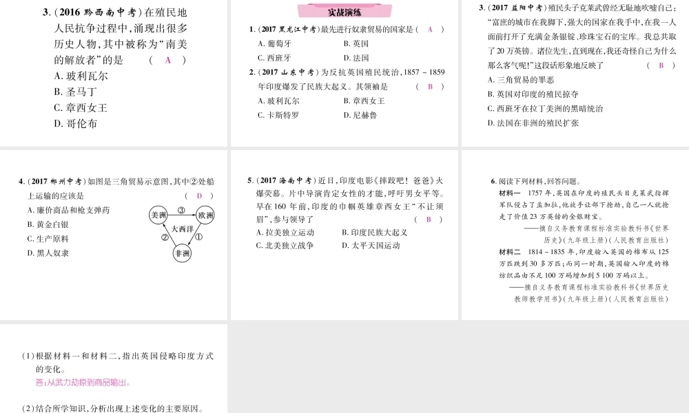 （青海专版）中考历史总复习 第一编 教材知识梳理 第22讲 殖民扩张与殖民地人民的抗争课件-人教版初中九年级全册历史课件