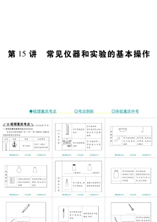 （重庆专版）中考化学总复习 第一篇 教材知识梳理 模块三 化学基础实验 第15讲 常见仪器和实验的基本操作课件-人教版初中九年级全册化学课件