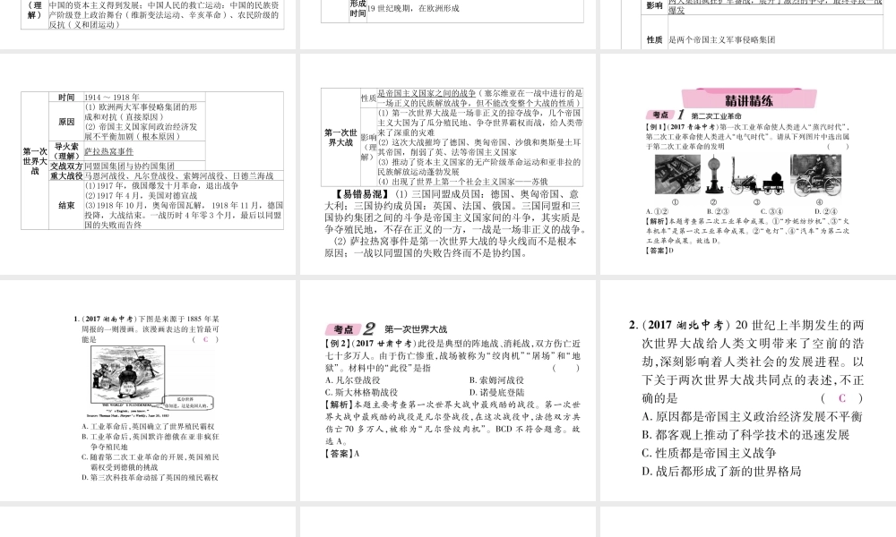 （青海专版）中考历史总复习 第一编 教材知识梳理 第24讲 第二次工业革命 第一次世界大战课件-人教版初中九年级全册历史课件