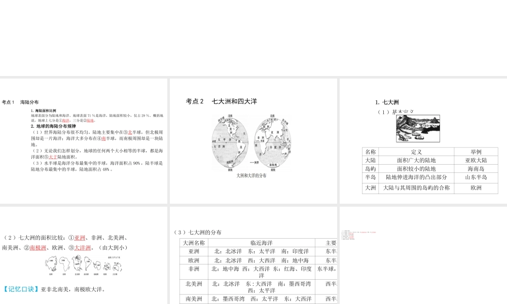 （陕西专版）中考地理总复习 第一部分 教材知识冲关 七上 第二章 陆地和海洋课件-人教版初中九年级全册地理课件
