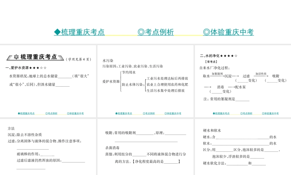 （重庆专版）中考化学总复习 第一篇 教材知识梳理 模块一 常见的物质 第2讲 水 氢气课件-人教版初中九年级全册化学课件