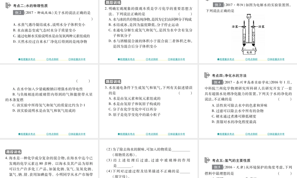 （重庆专版）中考化学总复习 第一篇 教材知识梳理 模块一 常见的物质 第2讲 水 氢气课件-人教版初中九年级全册化学课件