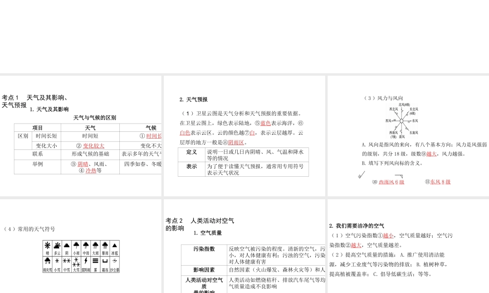 （陕西专版）中考地理总复习 第一部分 教材知识冲关 七上 第三章 天气与气候（课时一 多变的天气 天气预报  气温和降水的变化与分布）课件-人教版初中九年级全册地理课件