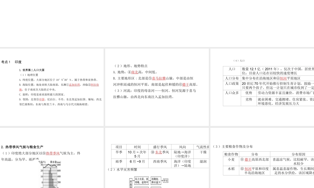 （陕西专版）中考地理总复习 第一部分 教材知识冲关 七下 第7章 我们邻近的地区和国家（课时二 印度 俄罗斯）课件-人教版初中九年级全册地理课件