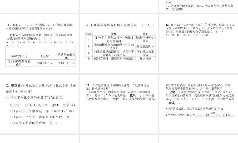 （青海专版）中考化学复习 毕业升学考试模拟试卷(五)课件-人教版初中九年级全册化学课件