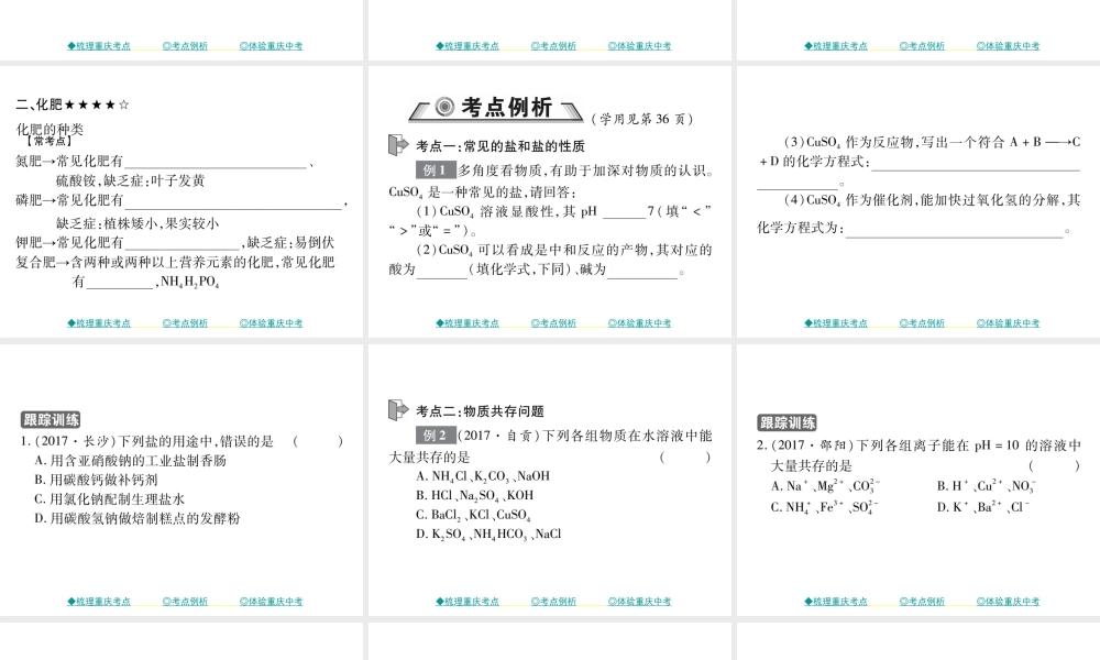 （重庆专版）中考化学总复习 第一篇 教材知识梳理 模块一 常见的物质 第7讲 盐和化肥课件-人教版初中九年级全册化学课件