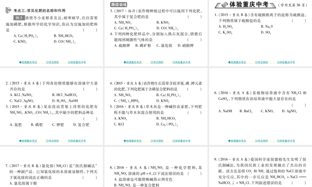 （重庆专版）中考化学总复习 第一篇 教材知识梳理 模块一 常见的物质 第7讲 盐和化肥课件-人教版初中九年级全册化学课件