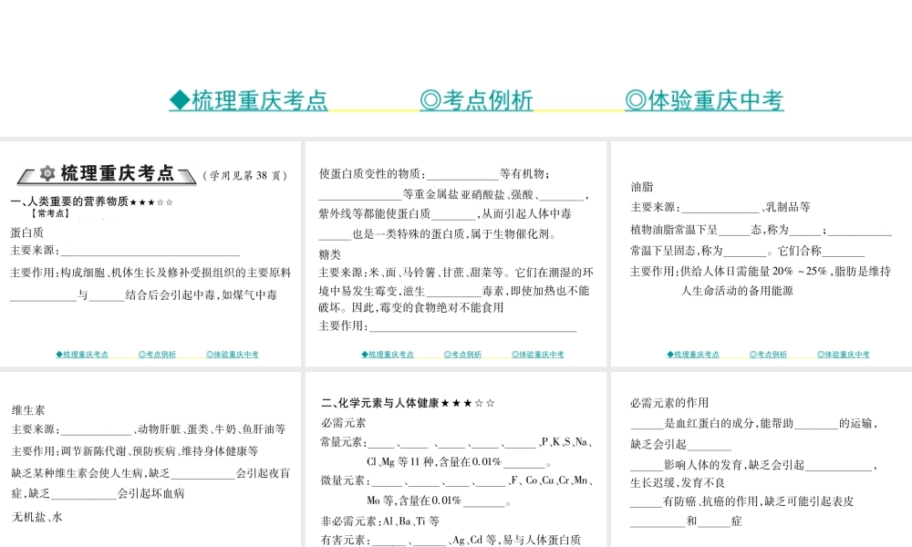 （重庆专版）中考化学总复习 第一篇 教材知识梳理 模块一 常见的物质 第8讲 化学与社会课件-人教版初中九年级全册化学课件