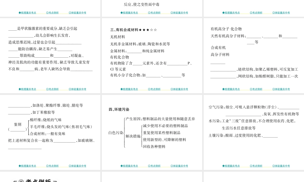 （重庆专版）中考化学总复习 第一篇 教材知识梳理 模块一 常见的物质 第8讲 化学与社会课件-人教版初中九年级全册化学课件
