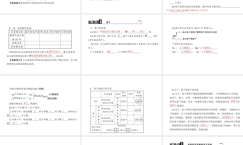 （陕西专版）中考化学总复习 第1篇 考点聚焦 模块二 物质构成的奥秘 第9讲 微粒构成物质课件-人教版初中九年级全册化学课件