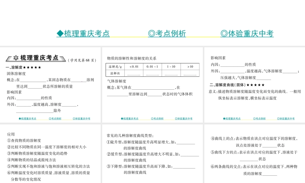 （重庆专版）中考化学总复习 第一篇 教材知识梳理 专题突破 溶解度及溶解度曲线问题课件-人教版初中九年级全册化学课件