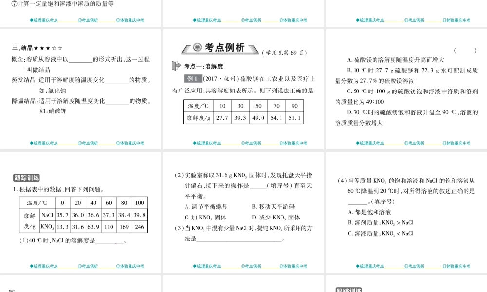 （重庆专版）中考化学总复习 第一篇 教材知识梳理 专题突破 溶解度及溶解度曲线问题课件-人教版初中九年级全册化学课件