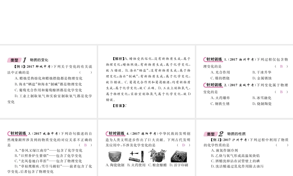 （青海专版）中考化学复习 第1编 教材知识梳理篇 第1单元 走进化学世界中考重难点突破（精讲）课件-人教版初中九年级全册化学课件
