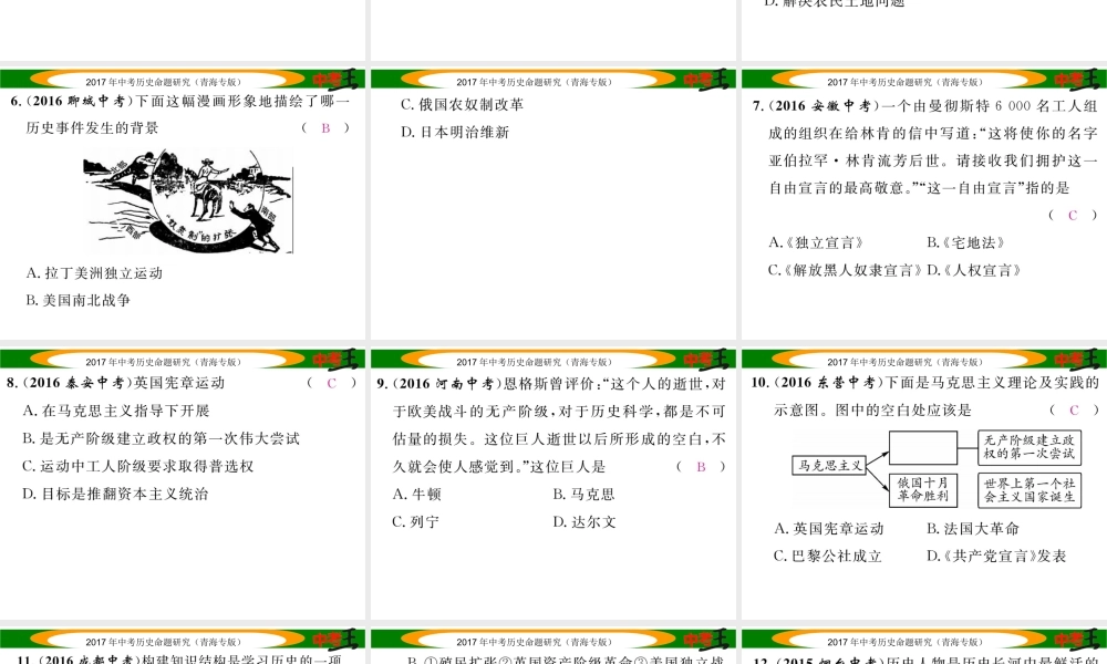 （青海专版）中考历史总复习 教材知识梳理篇 第二十二单元 资产阶级统治的巩固扩大和国际工人运动课件-人教版初中九年级全册历史课件