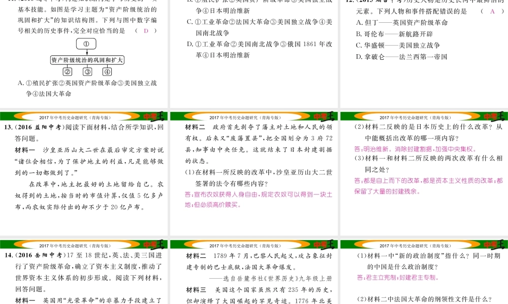 （青海专版）中考历史总复习 教材知识梳理篇 第二十二单元 资产阶级统治的巩固扩大和国际工人运动课件-人教版初中九年级全册历史课件