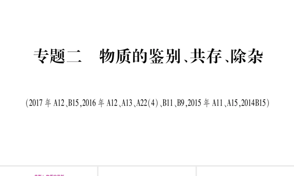 （重庆专版）中考化学总复习 题型专题突破 专题2 物质的鉴别共存除杂课件-人教版初中九年级全册化学课件