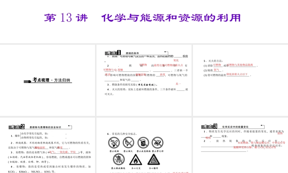 （陕西专版）中考化学总复习 第1篇 考点聚焦 模块四 化学与社会发展 第13讲 化学与能源和资源的利用课件-人教版初中九年级全册化学课件