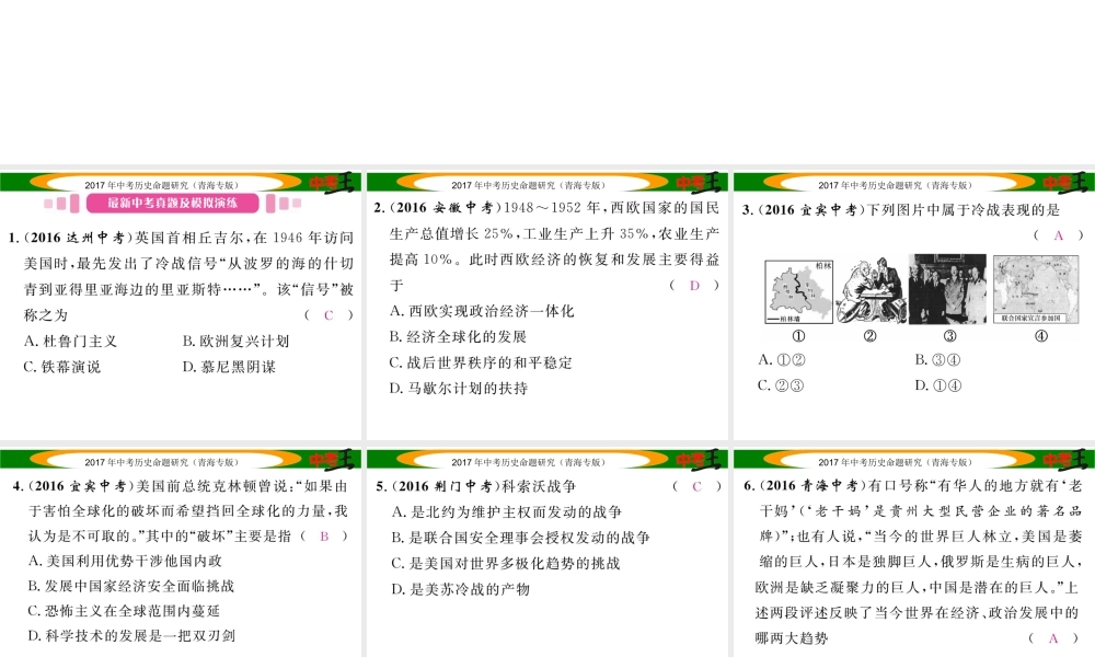 （青海专版）中考历史总复习 教材知识梳理篇 第二十九单元 战后世界格局的演变、科学技术和文化课件-人教版初中九年级全册历史课件