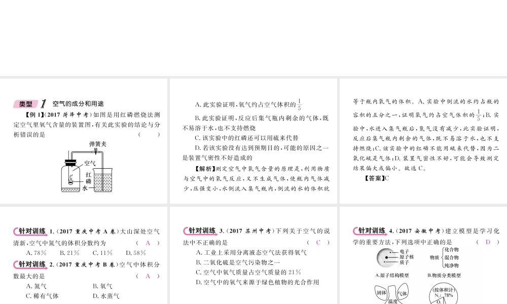 （青海专版）中考化学复习 第1编 教材知识梳理篇 第2单元 我们周围的空气中考重难点突破（精讲）课件-人教版初中九年级全册化学课件