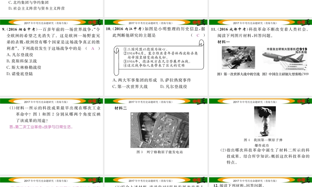 （青海专版）中考历史总复习 教材知识梳理篇 第二十三单元 第二次工业革命和第一次世界大战课件-人教版初中九年级全册历史课件