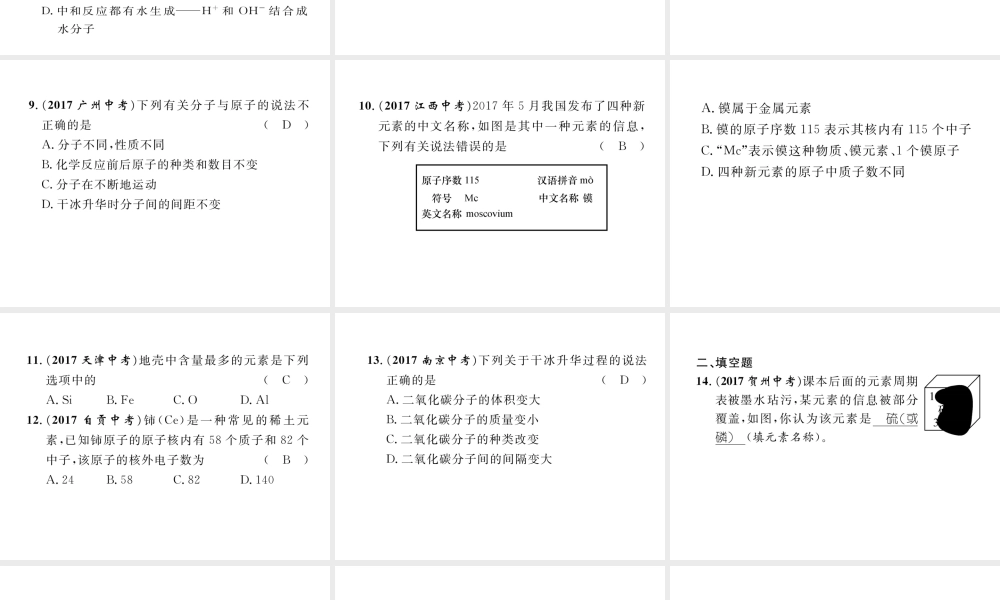 （青海专版）中考化学复习 第1编 教材知识梳理篇 第3单元 物质构成的奥秘（精练）课件-人教版初中九年级全册化学课件