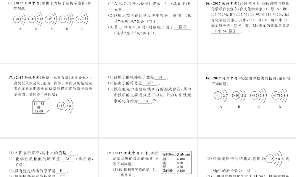 （青海专版）中考化学复习 第1编 教材知识梳理篇 第3单元 物质构成的奥秘（精练）课件-人教版初中九年级全册化学课件