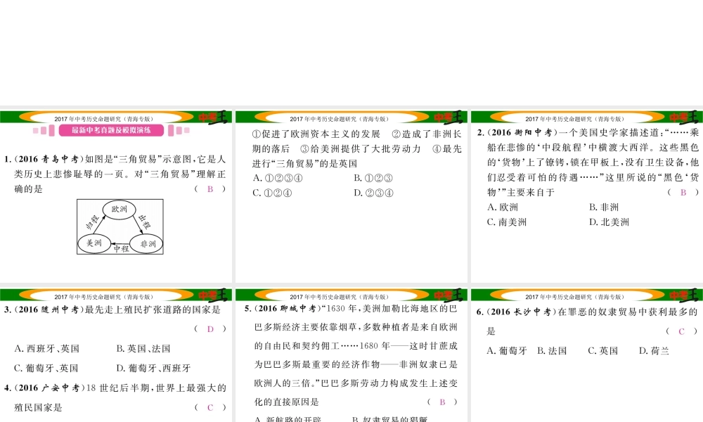 （青海专版）中考历史总复习 教材知识梳理篇 第二十一单元 殖民扩张与殖民地人民的抗争课件-人教版初中九年级全册历史课件