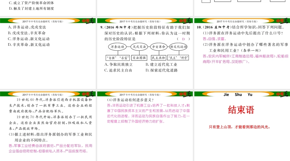 （青海专版）中考历史总复习 教材知识梳理篇 第九单元 近代化的起步课件-人教版初中九年级全册历史课件