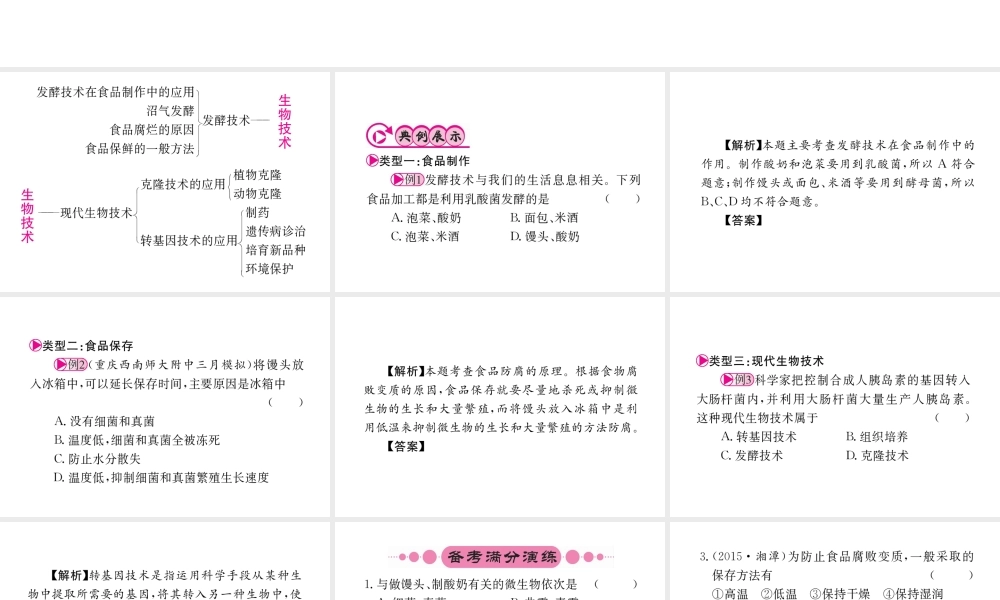 （重庆专版）中考生物 第二部分 知识综合突破 专题八 生物技术复习配套课件-人教级全册生物课件