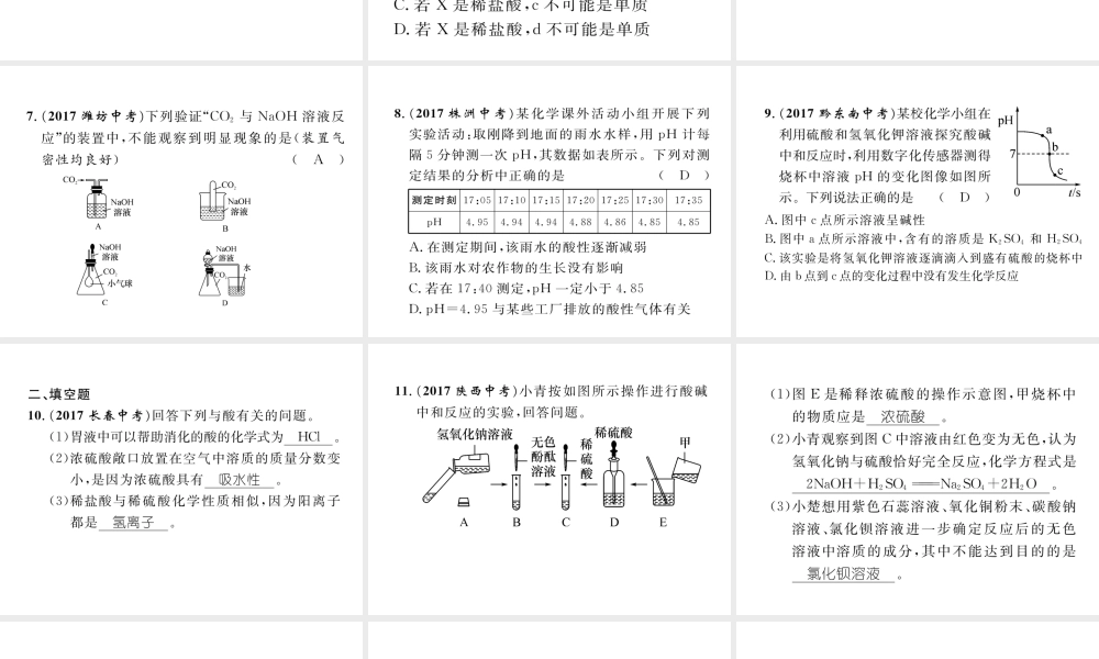 （青海专版）中考化学复习 第1编 教材知识梳理篇 第10单元 酸和碱（精练）课件-人教版初中九年级全册化学课件