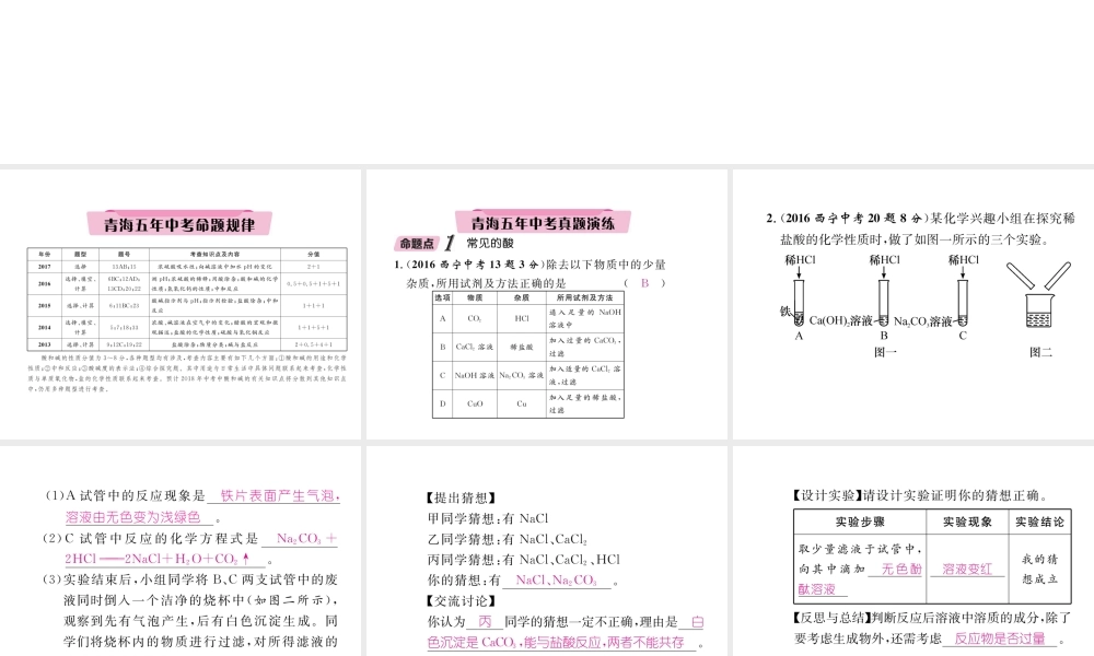 （青海专版）中考化学复习 第1编 教材知识梳理篇 第10单元 酸和碱五年中考真题演练（精讲）课件-人教版初中九年级全册化学课件