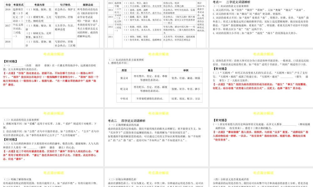 （陕西专用）版中考语文一练通 第一部分 积累和运用 专题二 词语理解与运用教学课件-人教版初中九年级全册语文课件