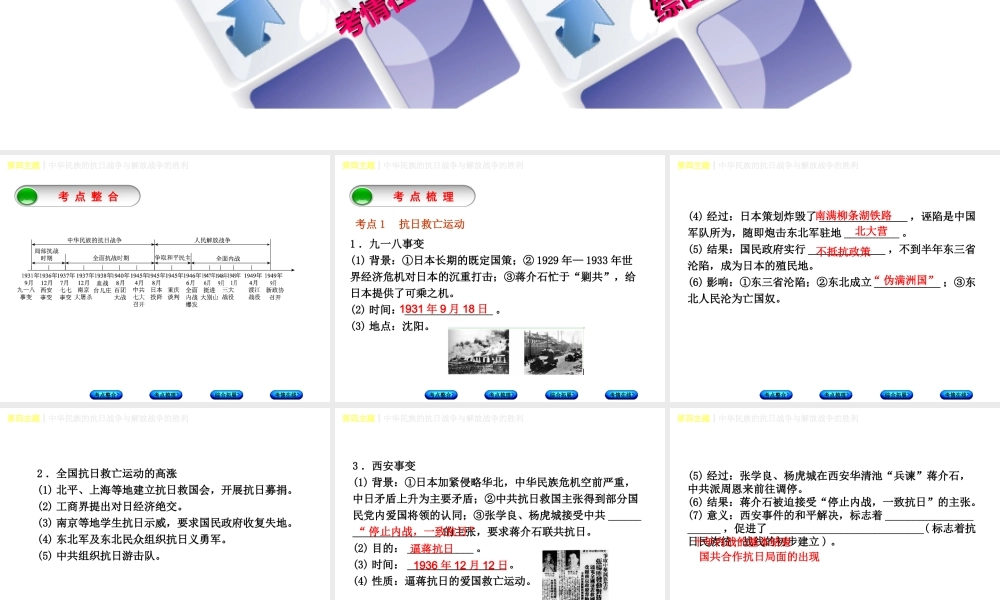 （重庆专版）中考历史复习 教材梳理 第二部分 中国近代史 第四主题 中华民族的抗日战争与解放战争的胜利课件-人教版初中九年级全册历史课件