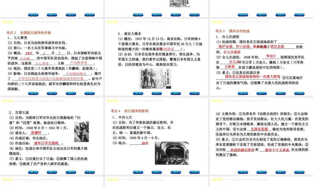 （重庆专版）中考历史复习 教材梳理 第二部分 中国近代史 第四主题 中华民族的抗日战争与解放战争的胜利课件-人教版初中九年级全册历史课件