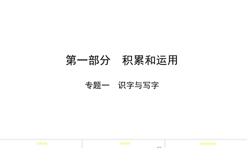 （陕西专用）版中考语文一练通 第一部分 积累和运用 专题一 识字与写字教学课件-人教版初中九年级全册语文课件