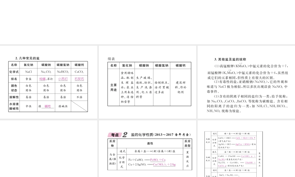 （青海专版）中考化学复习 第1编 教材知识梳理篇 第11单元 盐 化肥中考考点清单（精讲）课件-人教版初中九年级全册化学课件