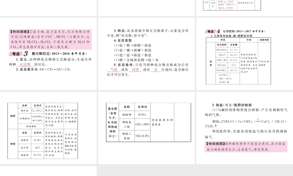 （青海专版）中考化学复习 第1编 教材知识梳理篇 第11单元 盐 化肥中考考点清单（精讲）课件-人教版初中九年级全册化学课件