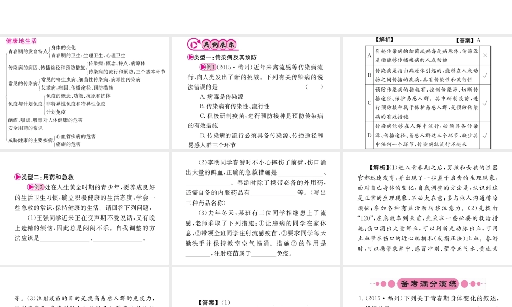 （重庆专版）中考生物 第二部分 知识综合突破 专题九 健康的生活复习配套课件-人教级全册生物课件