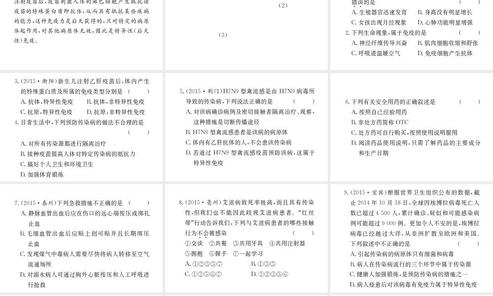 （重庆专版）中考生物 第二部分 知识综合突破 专题九 健康的生活复习配套课件-人教级全册生物课件
