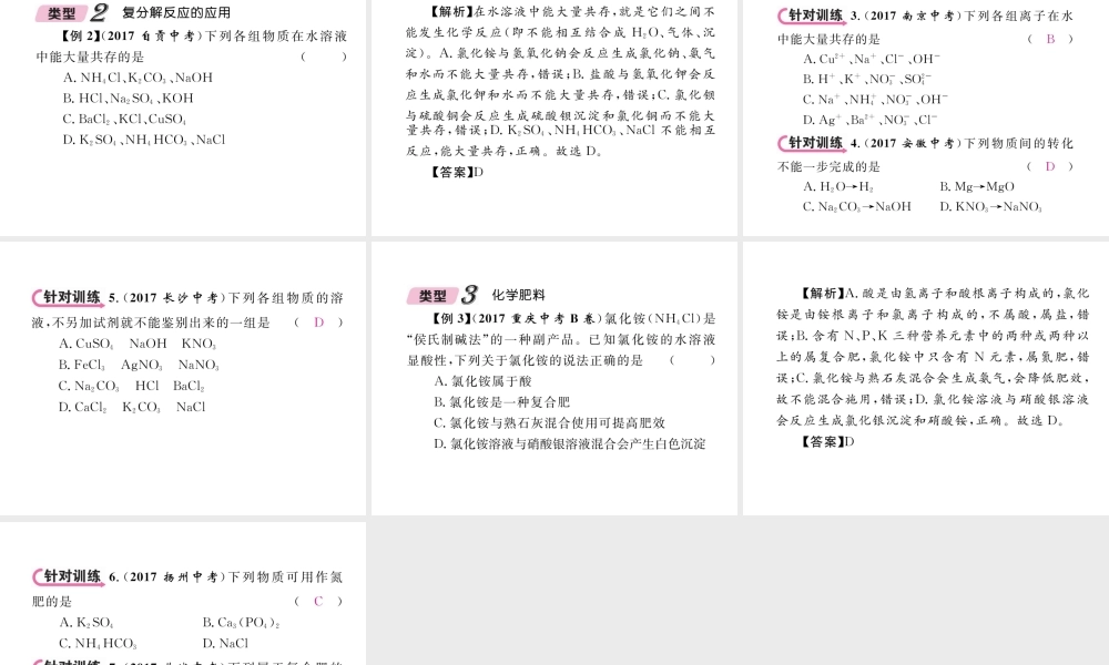 （青海专版）中考化学复习 第1编 教材知识梳理篇 第11单元 盐 化肥中考重难点突破（精讲）课件-人教版初中九年级全册化学课件
