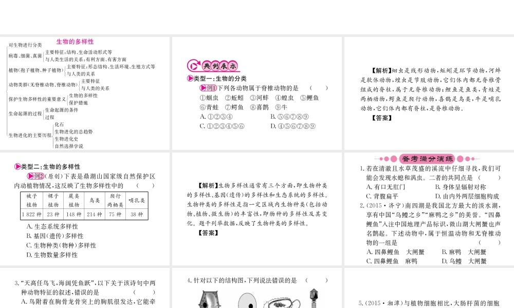 （重庆专版）中考生物 第二部分 知识综合突破 专题七 生物的多样性复习配套课件-人教级全册生物课件